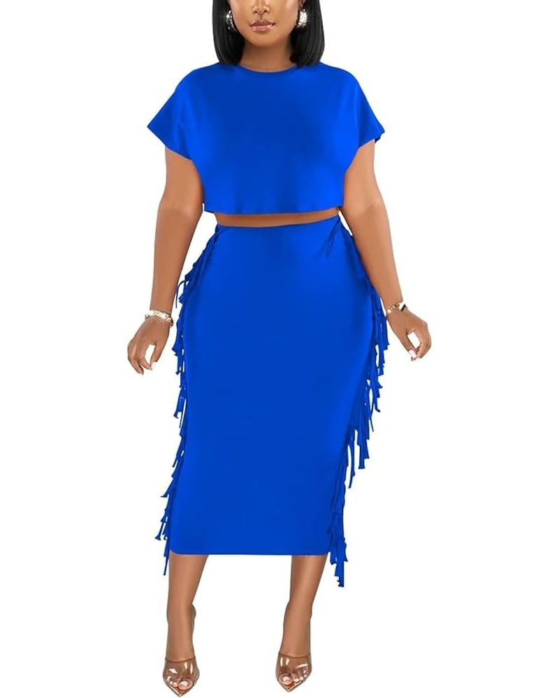 Womens 2 Piece Summer Outfits Mock Neck Tank Tops Ruched Ruffle Bodycon Midi Skirt Dress Set A Blue $24.97 Dresses