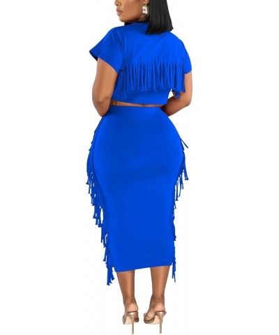 Womens 2 Piece Summer Outfits Mock Neck Tank Tops Ruched Ruffle Bodycon Midi Skirt Dress Set A Blue $24.97 Dresses