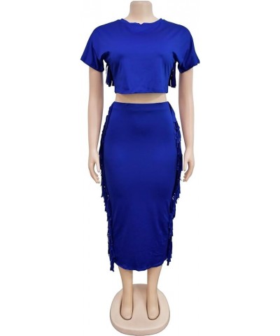 Womens 2 Piece Summer Outfits Mock Neck Tank Tops Ruched Ruffle Bodycon Midi Skirt Dress Set A Blue $24.97 Dresses