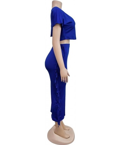 Womens 2 Piece Summer Outfits Mock Neck Tank Tops Ruched Ruffle Bodycon Midi Skirt Dress Set A Blue $24.97 Dresses