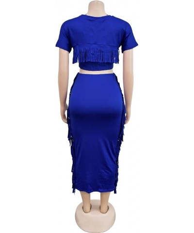 Womens 2 Piece Summer Outfits Mock Neck Tank Tops Ruched Ruffle Bodycon Midi Skirt Dress Set A Blue $24.97 Dresses