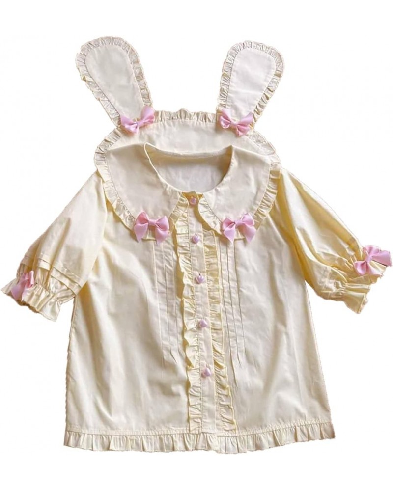 Women's Sweet Lolita Blouse Tops Rabbit Ears Collared Buttons Down Shirt Yellow $11.07 Blouses