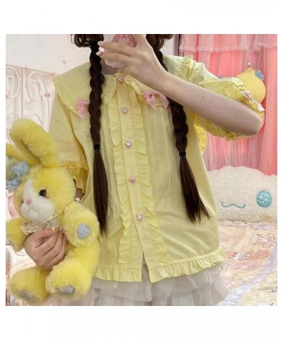 Women's Sweet Lolita Blouse Tops Rabbit Ears Collared Buttons Down Shirt Yellow $11.07 Blouses