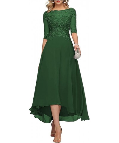 Women Plus Size Lace Mother of The Bride Wedding Tea Length Formal Dress Evening Gown with Sleeves Emerald Green $29.92 Dresses