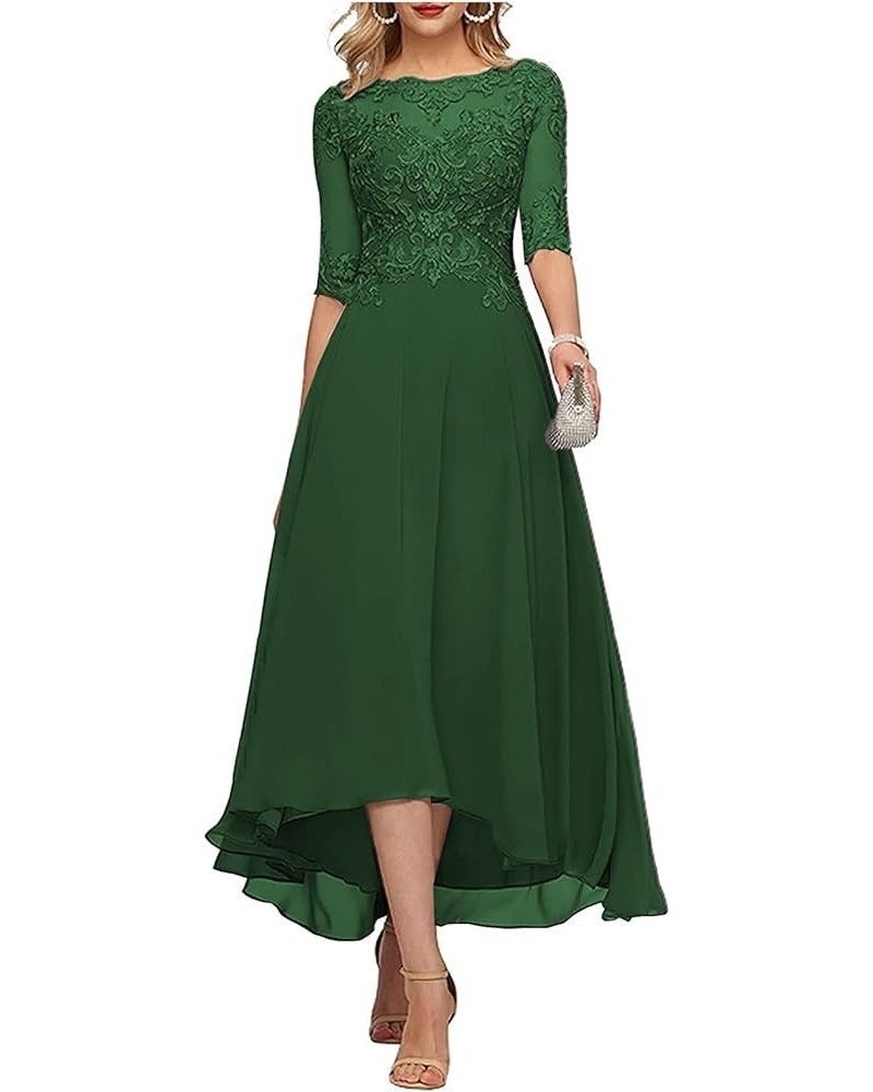 Women Plus Size Lace Mother of The Bride Wedding Tea Length Formal Dress Evening Gown with Sleeves Emerald Green $29.92 Dresses