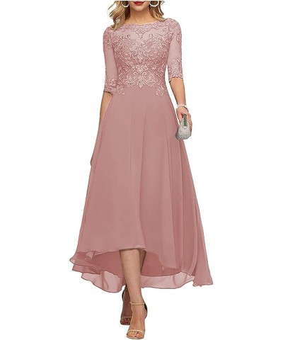 Women Plus Size Lace Mother of The Bride Wedding Tea Length Formal Dress Evening Gown with Sleeves Emerald Green $29.92 Dresses