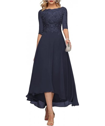 Women Plus Size Lace Mother of The Bride Wedding Tea Length Formal Dress Evening Gown with Sleeves Emerald Green $29.92 Dresses