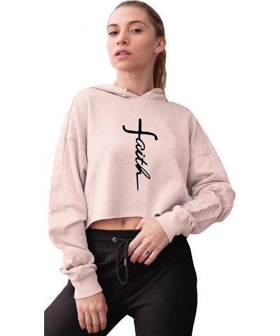 Womens Faith Cross Letters Christian Jesus Cropped Hooded Sweatshirt Blush $11.97 Hoodies & Sweatshirts