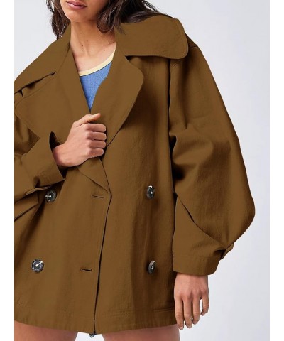 Women's Lapel Collar Trench Coat Long Sleeve Button Down Oversized Jackets with Pockets Brown $13.25 Coats