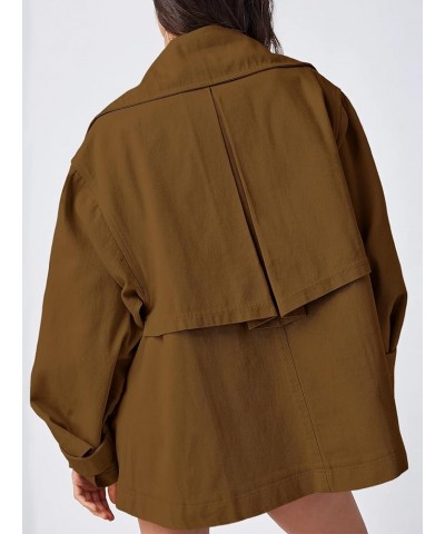 Women's Lapel Collar Trench Coat Long Sleeve Button Down Oversized Jackets with Pockets Brown $13.25 Coats