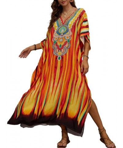 Ethnic Print Kaftan Dresses for Women Plus Size Caftan Cover Ups A-print 11 $13.12 Swimsuits