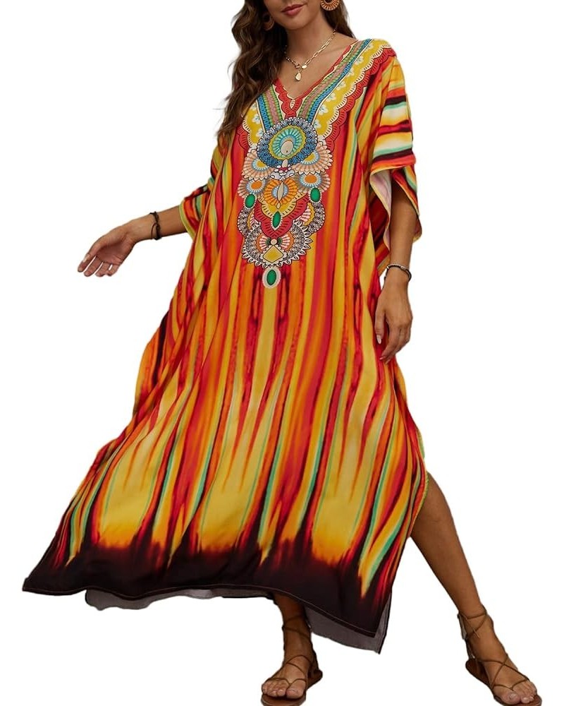 Ethnic Print Kaftan Dresses for Women Plus Size Caftan Cover Ups A-print 11 $13.12 Swimsuits