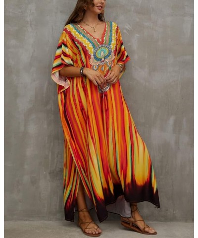 Ethnic Print Kaftan Dresses for Women Plus Size Caftan Cover Ups A-print 11 $13.12 Swimsuits