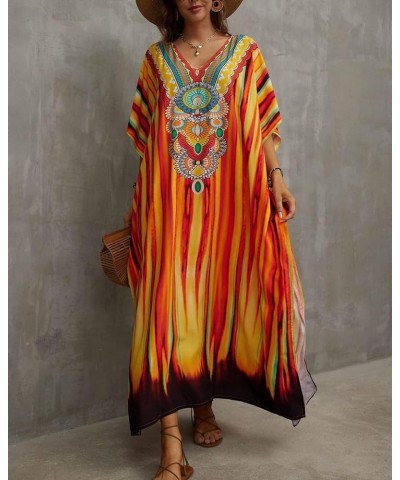 Ethnic Print Kaftan Dresses for Women Plus Size Caftan Cover Ups A-print 11 $13.12 Swimsuits