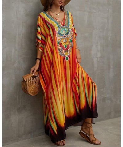 Ethnic Print Kaftan Dresses for Women Plus Size Caftan Cover Ups A-print 11 $13.12 Swimsuits