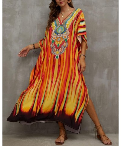 Ethnic Print Kaftan Dresses for Women Plus Size Caftan Cover Ups A-print 11 $13.12 Swimsuits