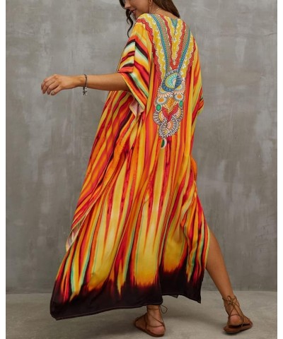 Ethnic Print Kaftan Dresses for Women Plus Size Caftan Cover Ups A-print 11 $13.12 Swimsuits