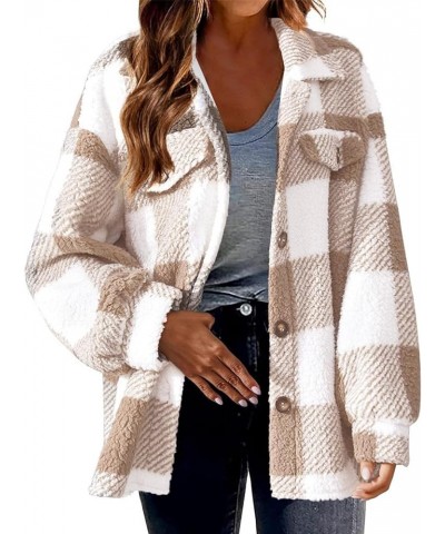 Women's Fleece Plaid Jacket Coats Trendy Open Front Long Sleeve Shacket Jackets Casual Fuzzy Cardigan Sherpa Outwear Plaid Sh...