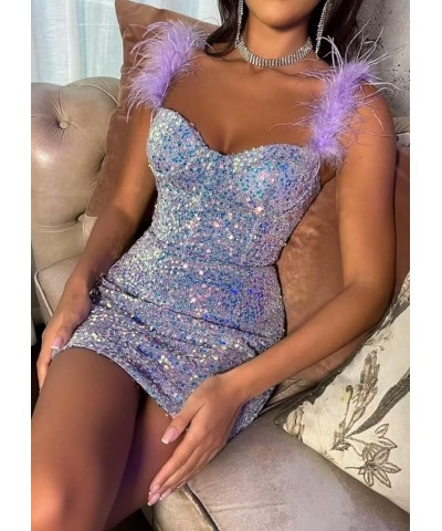 Feather Sequin Homecoming Dresses for Teens Tight Sparkly Short Prom Dress 2024 Cocktail Evening Gowns Royal Blue $29.06 Dresses