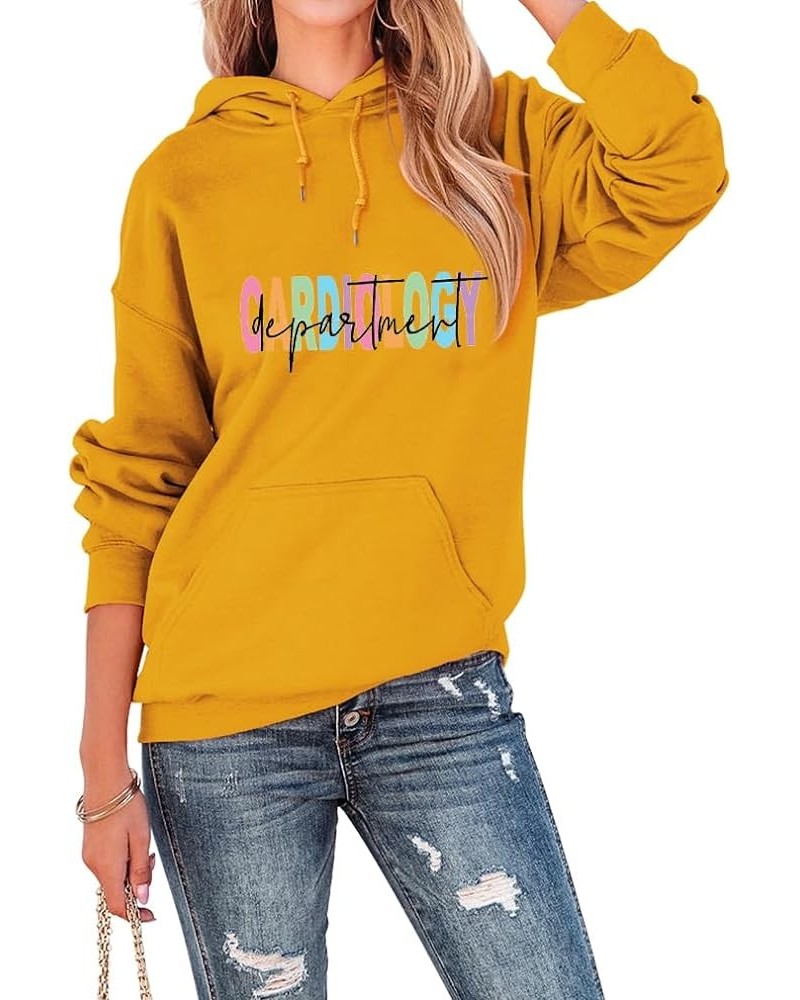 Cardiology Department Hooded Sweatshirt Womens Long Sleeve Graphic Nusring Hoodies Drawstring Winter Fall Shirts Yellow $15.6...