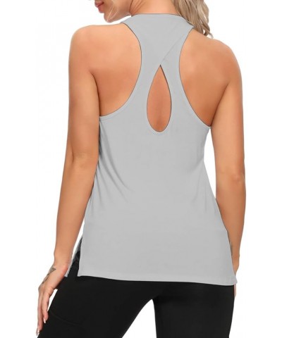 Women Racerback Tank Tops Yoga Workout Clothes Keyhole Muscle Shirt Gym Sports Tanks Gray $9.51 Activewear