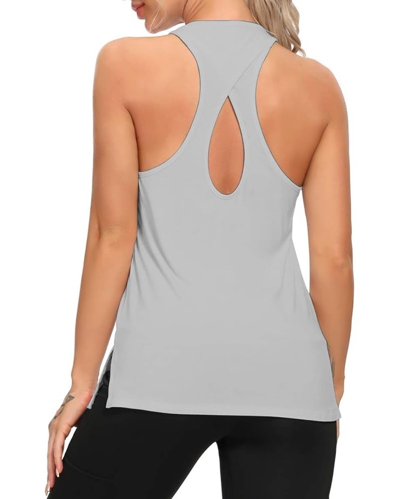 Women Racerback Tank Tops Yoga Workout Clothes Keyhole Muscle Shirt Gym Sports Tanks Gray $9.51 Activewear