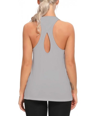 Women Racerback Tank Tops Yoga Workout Clothes Keyhole Muscle Shirt Gym Sports Tanks Gray $9.51 Activewear