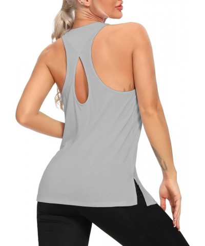 Women Racerback Tank Tops Yoga Workout Clothes Keyhole Muscle Shirt Gym Sports Tanks Gray $9.51 Activewear