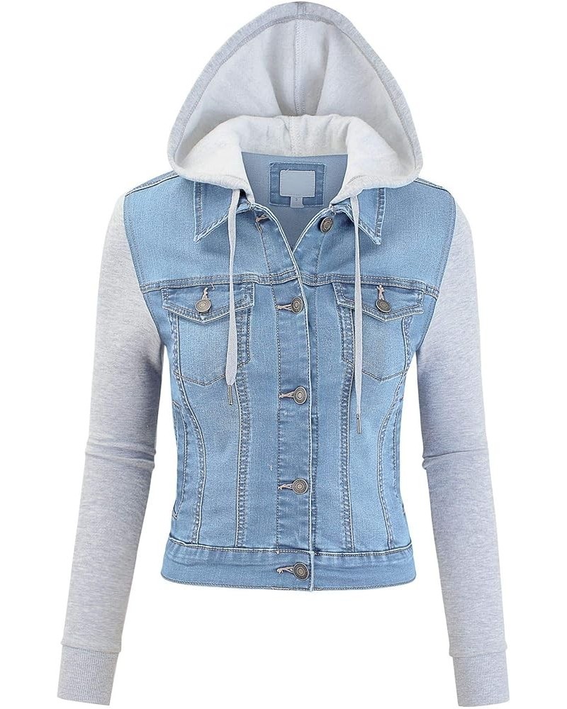 Women Vintage Denim Trucker Jacket W/Long Fleece Sleeve L Denim $22.39 Jackets