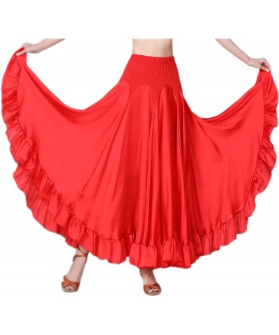 Long Modern Flamenco Waltz Standard Ballroom Dance Fancy Training Skirt 56 Red $26.54 Skirts