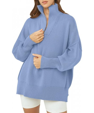 Women's Oversized Sweater 2023 Fashion Long Sleeve Quarter Zipper Collar Drop Shoulder Slouchy Pullover Tops Sky Blue $20.70 ...