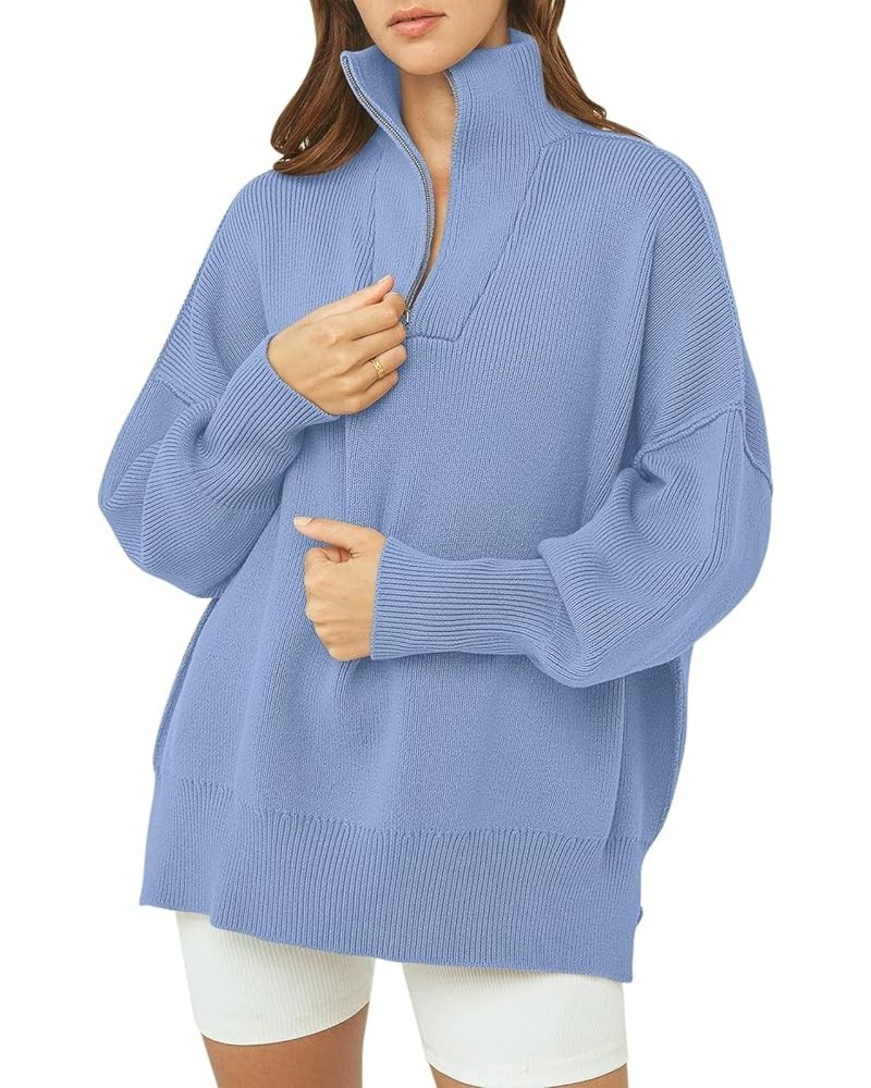 Women's Oversized Sweater 2023 Fashion Long Sleeve Quarter Zipper Collar Drop Shoulder Slouchy Pullover Tops Sky Blue $20.70 ...