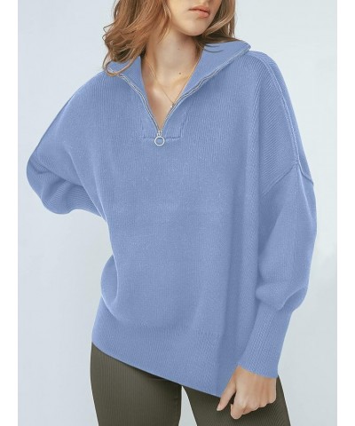 Women's Oversized Sweater 2023 Fashion Long Sleeve Quarter Zipper Collar Drop Shoulder Slouchy Pullover Tops Sky Blue $20.70 ...