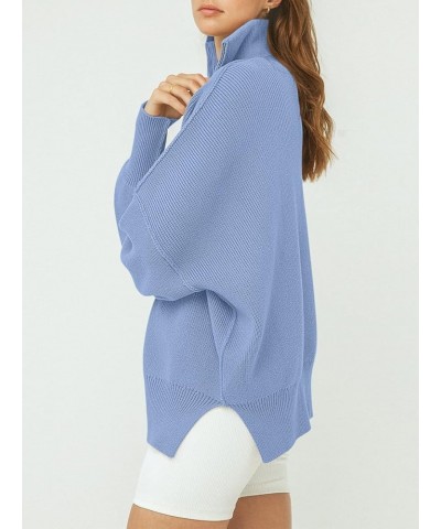 Women's Oversized Sweater 2023 Fashion Long Sleeve Quarter Zipper Collar Drop Shoulder Slouchy Pullover Tops Sky Blue $20.70 ...