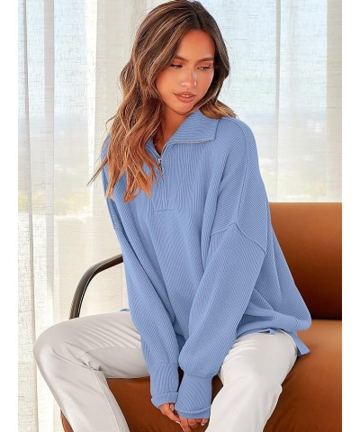 Women's Oversized Sweater 2023 Fashion Long Sleeve Quarter Zipper Collar Drop Shoulder Slouchy Pullover Tops Sky Blue $20.70 ...