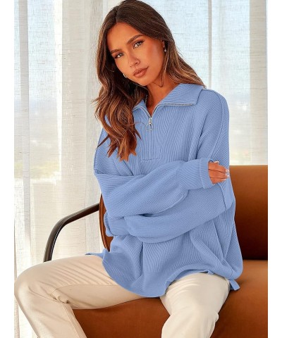 Women's Oversized Sweater 2023 Fashion Long Sleeve Quarter Zipper Collar Drop Shoulder Slouchy Pullover Tops Sky Blue $20.70 ...