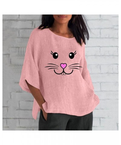 Womens Easter Outfit Easter Womens 3 of 4 Sleeve Crew Neck Rabbit Funny Patterns Loose Top T Trendy Tops for Women G4-red $7....