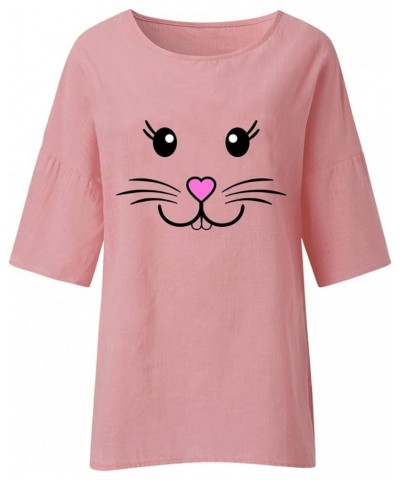 Womens Easter Outfit Easter Womens 3 of 4 Sleeve Crew Neck Rabbit Funny Patterns Loose Top T Trendy Tops for Women G4-red $7....