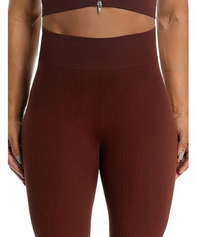 Women High Waisted Seamless Leggings Smile Contour Workout Gym Yoga Pants Tights E Ribbed Brown $12.99 Leggings