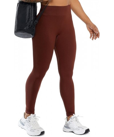 Women High Waisted Seamless Leggings Smile Contour Workout Gym Yoga Pants Tights E Ribbed Brown $12.99 Leggings