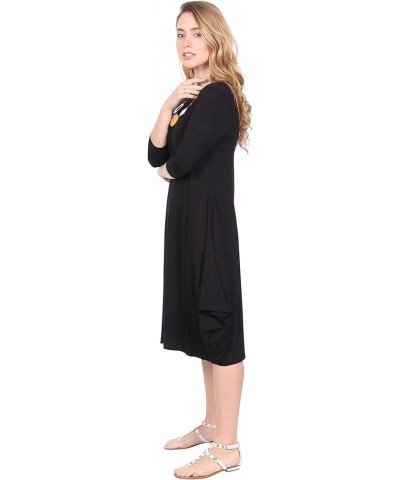 Women's Modest Casual 3-4 Sleeve Flare and Drape Jersey Shift Midi Dress Leaf Tapestry $30.32 Dresses