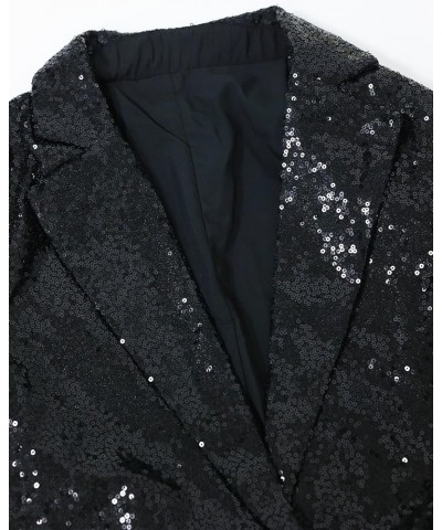 Womens Sequin Blazer Jacket Open Front Long Sleeve Sparkly Glitter Party Cardigan Coat Black $20.15 Blazers