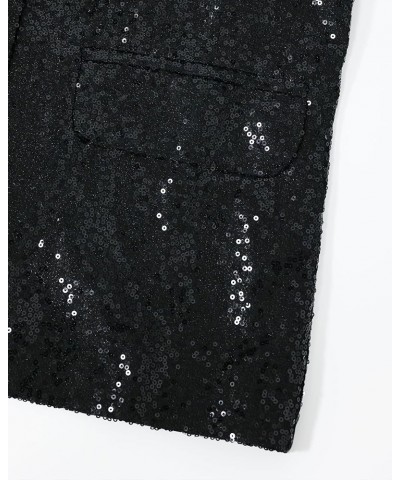 Womens Sequin Blazer Jacket Open Front Long Sleeve Sparkly Glitter Party Cardigan Coat Black $20.15 Blazers