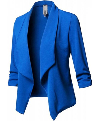 Womens Casual Blazers Open Front 3/4 Sleeve Work Office Jackets Blazer 08blue $9.29 Blazers