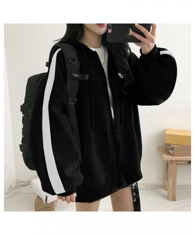 Women Oversized Hooded Sweatshirt Zip Up Y2K Solid Color Long Sleeve Casual outwear for Teen Girls Aesthetic Clothes Black $9...