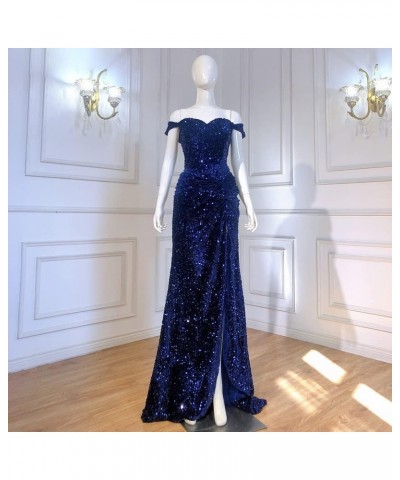 Women's Off Shoulder Mermaid Prom Dresses 2024 Long Sequin Formal Evening Gowns with Slit Royal Blue $45.36 Dresses