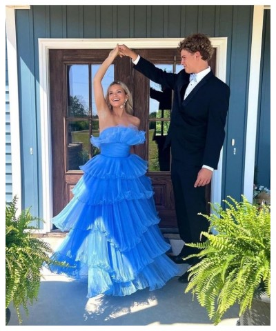 Strapless Ruffles Prom Dresses Long Tiered Tulle Ball Gown Princess Formal Evening Gowns for Women Grape $43.20 Dresses