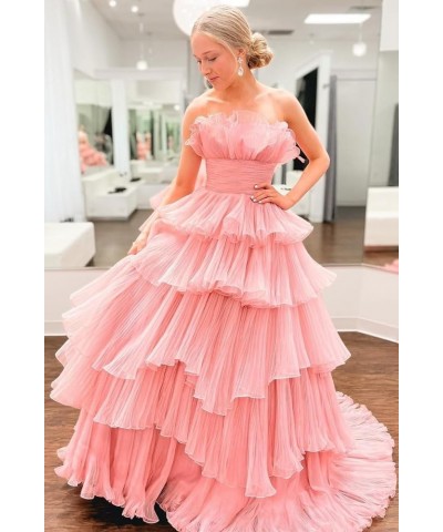 Strapless Ruffles Prom Dresses Long Tiered Tulle Ball Gown Princess Formal Evening Gowns for Women Grape $43.20 Dresses