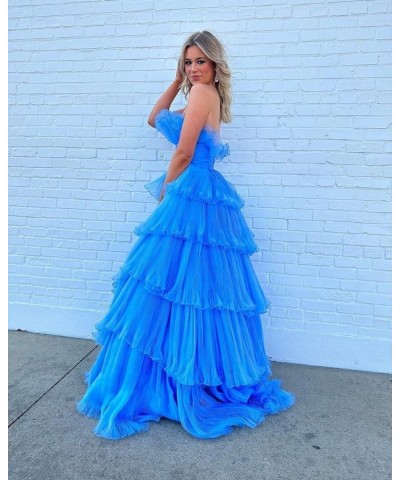 Strapless Ruffles Prom Dresses Long Tiered Tulle Ball Gown Princess Formal Evening Gowns for Women Grape $43.20 Dresses