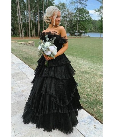 Strapless Ruffles Prom Dresses Long Tiered Tulle Ball Gown Princess Formal Evening Gowns for Women Grape $43.20 Dresses